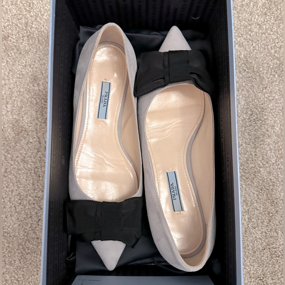 Prada Ballet Flats Grey with Black Bow